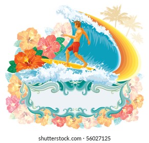 Surfer in the wave. Vector illustration without gradients.