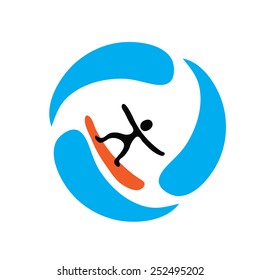 Surfer y la ondulación, ilustración del logotipo vectorial
