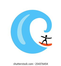 Surfer y la ondulación, ilustración del logotipo vectorial