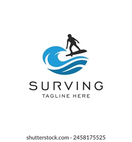 surfer wave vector logo. white background