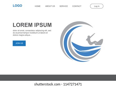 surfer and waves, illustrative landing page. vector template