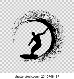surfer in the waves on a transparent background