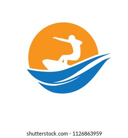 surfer, waves and sun logo icon