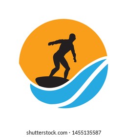 surfer, waves and sun logo icon