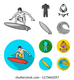 Surfer, wetsuit, bikini, surfboard. Surfing set collection icons in monochrome,flat style vector symbol stock illustration web.