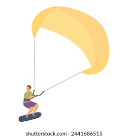 Icono de salto de viento surfista vector de dibujos animados. Deporte de kitesurf. Líquido de mosca experta