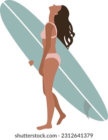 Surfer woman with a surfboard. Beach resort.