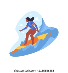 Surfer or woman surfing, vector icon or sticker