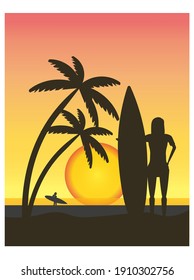 surfer woman vector with surfboard