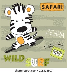 surfer zebra baby on the beach striped background vector illustration