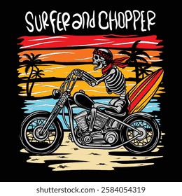 Surfer_And_Chopper skulls vintage illustration vector