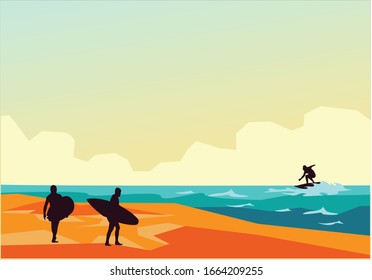 surfers in action on the beach for background illustration and image