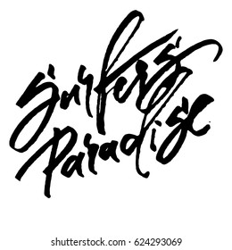 Surfers Paradise. Modern Calligraphy Hand Lettering for Serigraphy Print