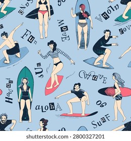 Surfers seamless pattern vector illustration