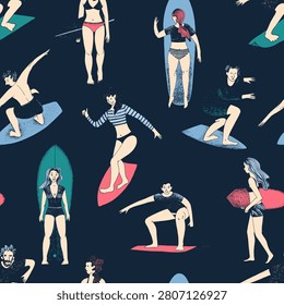 Surfers seamless pattern vector illustration