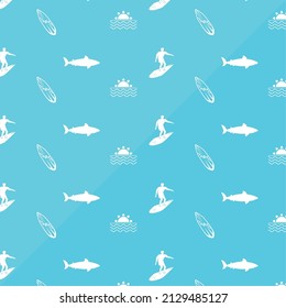 surfers and sharks pattern icons