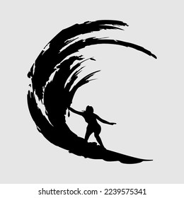 Surfers Silhouette Vector gráficos de fondo blanco  