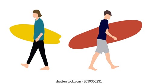 Surfers, Stylish men fashion silhouette vector icon illustration white background