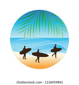 surfers and tropical beach