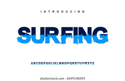 Abstrait de surf eau d'eau, mer, plage, style alphabet afficher l'Image vectorielle de police. Caractère arrondi créatif