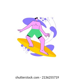 Surfing abstract concept vector illustration. Water sport, holiday fun, ocean wave, palm beach, summer vacation, swim wetsuit, surfing school, surf board, extreme video abstract metaphor.