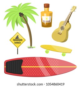 Surfing active water sport surfer summer time beach activities windsurfing jet water wakeboarding kitesurfing vector illustration.