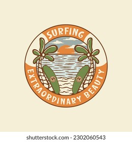 Surfing Adventure Vintage Badge logo Design. Summer Vibe Badge Design Illustration

