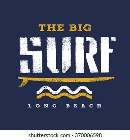 Surfing artwork. The Big Surf Long Beach. T shirt graphics