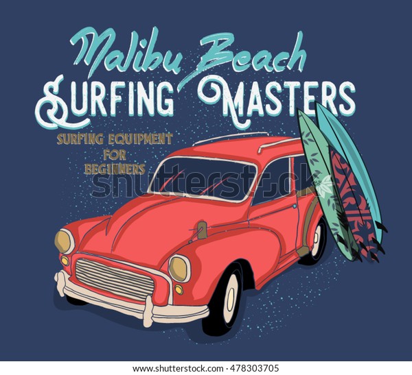 Download Surfing Artwork Hippie Van Malibu Beach Stock Vector (Royalty Free) 478303705