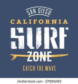 Surfing artwork. San Diego California Surf zone. Catch the wave. T shirt graphics