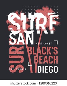 Surfing artwork. Surf California t-shirt design. Vintage graphic Tee. Vectors