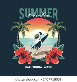 ilustración de surf para diseño de camisetas