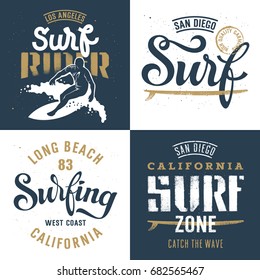 Surfing artworks set / Surf rider print design / T-shirt apparel print graphics / Original graphic Tee