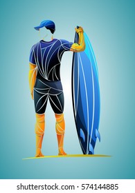 surfing athlete, geometric,