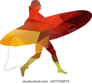 Surfing Athlete Polygon Lowpoly Sports Illustration Vector