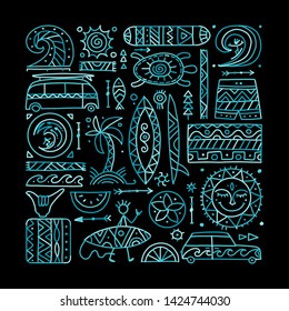 Surfing background. Tribal elements for your design