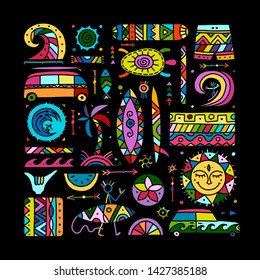 Surfing background. Tribal elements for your design