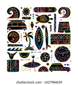 Surfing background. Tribal elements for your design