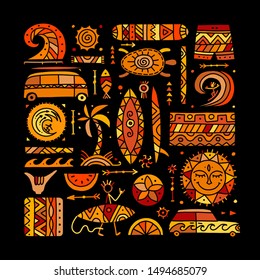 Surfing background. Tribal elements for your design