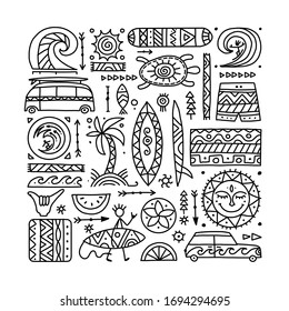 Surfing background. Tribal elements for your design. Vector illustration