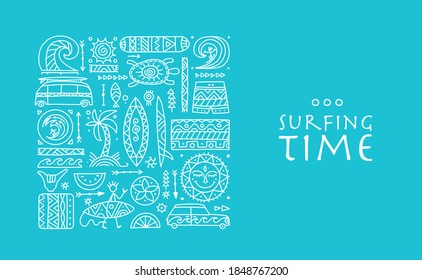 Surfing background. Tribal elements for your design. Vector illustration