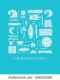 Surfing background. Tribal elements for your design