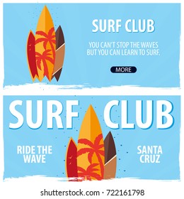 Surfing banner for Surfing Club with surfboards. Vector illustration