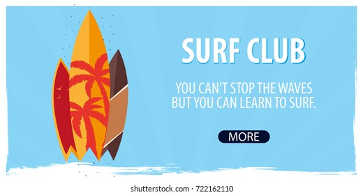 Surfing banner for Surfing Club with surfboards. Vector illustration