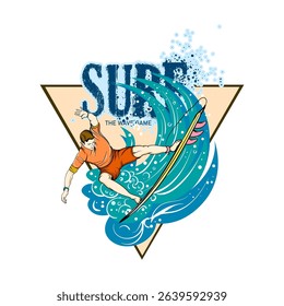 Surfing banner with surfer and surfboard. Vector illustration.
