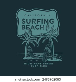 Surfing Beach California high wave rider typography summer graphic tee