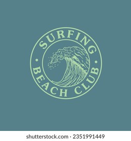 Surfing Beach Club typography wave badge graphic tee print