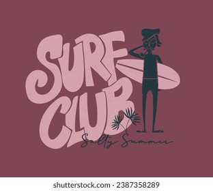 surf playa chistoso diseño vectorial, surf tipografía de arte para camiseta, pegatina, impresión gráfica, retro vintage diseño de playa de verano, club de surf