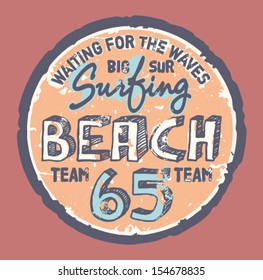 Surfing beach  - Grunge vector artwork for sports wear in custom colors