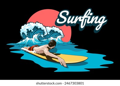 surfing beach illustration design vector